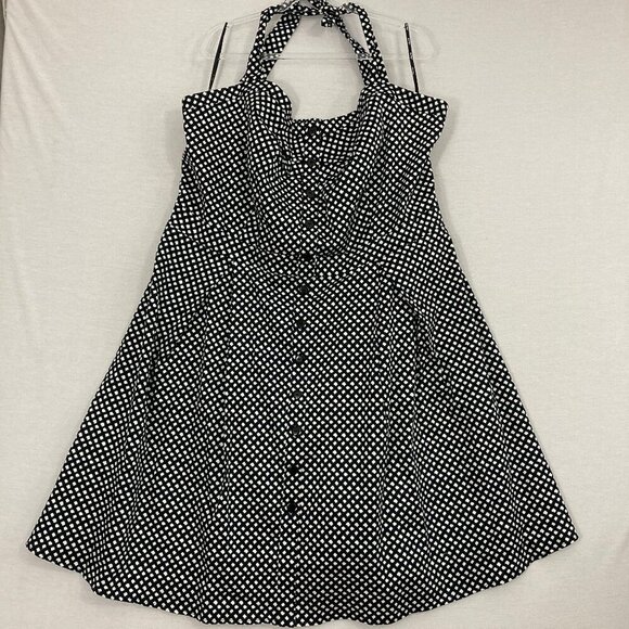 New City Chic Black White Gingham Halter Dress XXL Retro Fit and Flare - Picture 1 of 11